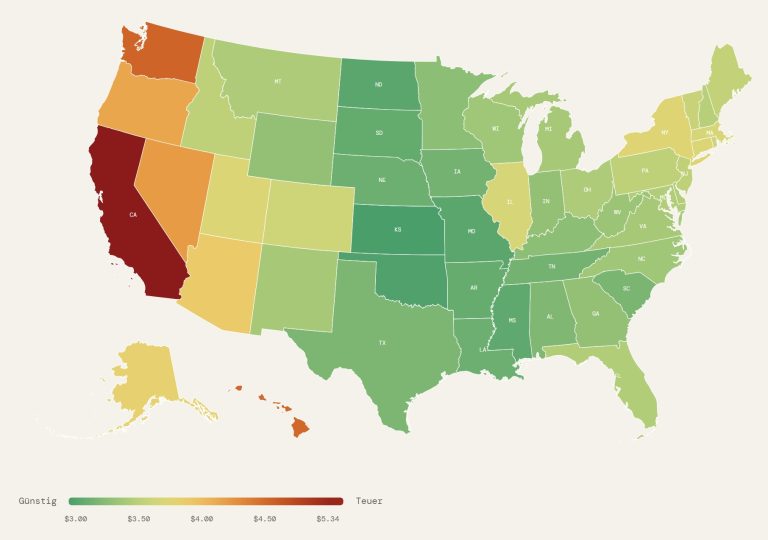 Benzinpreise USA 2026: Warum zahlt man in Kalifornien $1,40 per Gallone mehr als in Missouri?