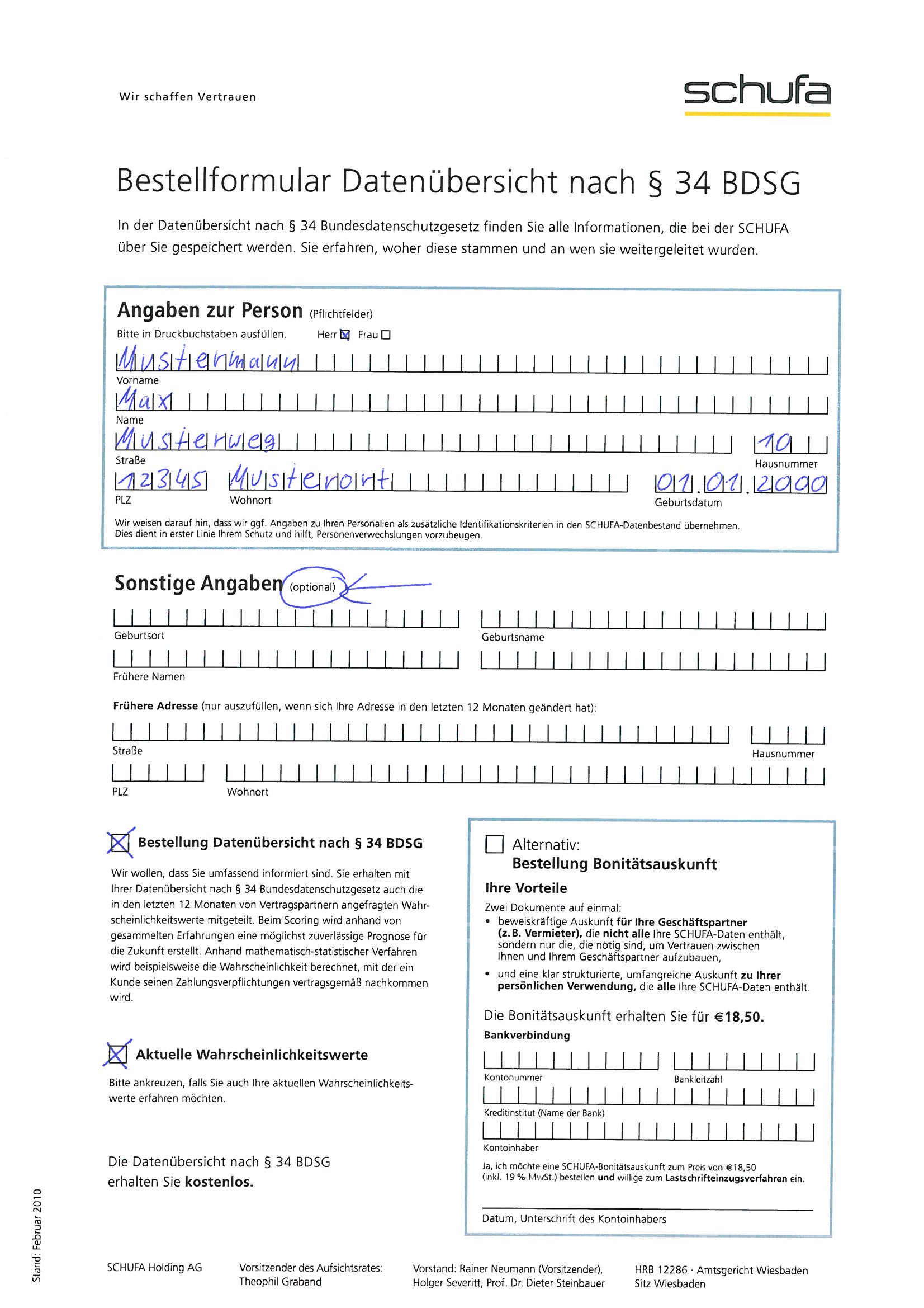 kostenlose schufa selbstauskunft nach paragraph  BDSG blatt