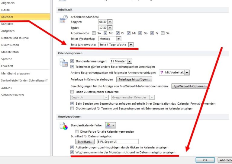 Tutorial: Kalenderwochen KW-Anzeige in Outlook aktivieren.