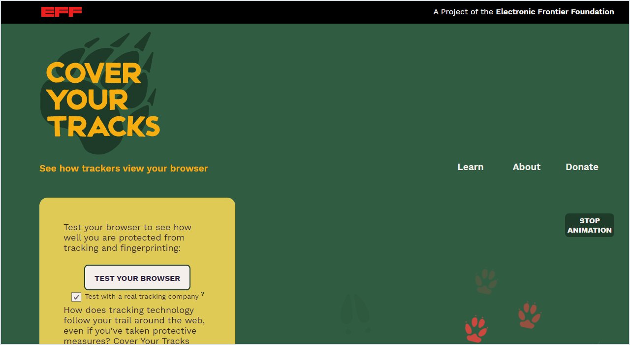 Startseite von coveryourtracks.eff.org